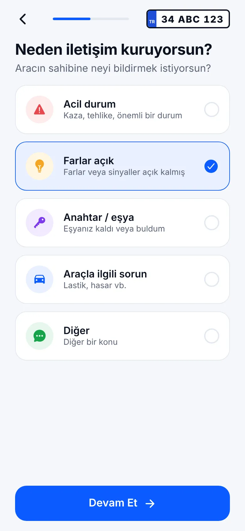 Neden seçme ekranı